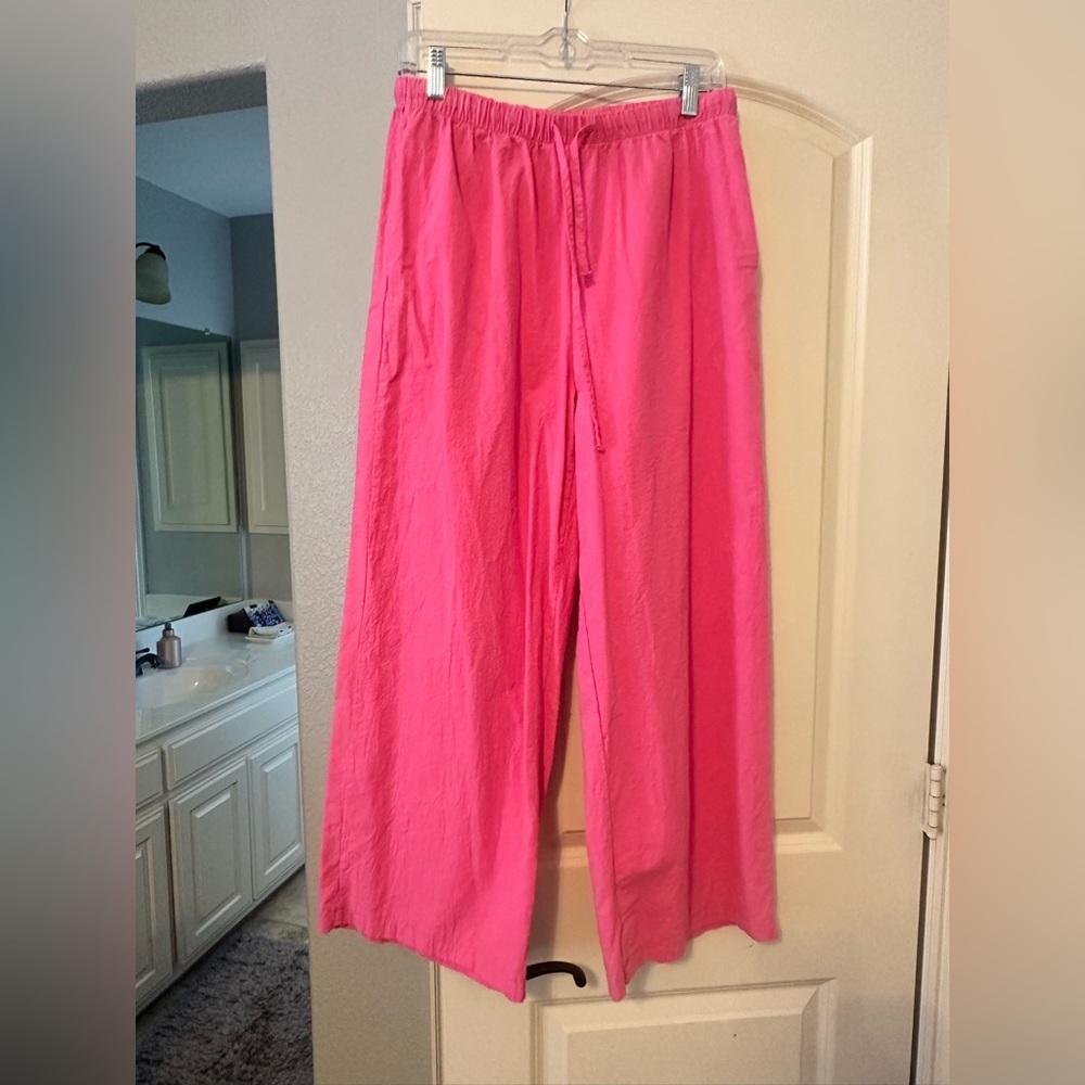 Pink lightweight linen pants